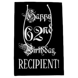 Sacola Para Presentes Média 62.o Aniversário: Rico, Script Elegante + Nome Pe