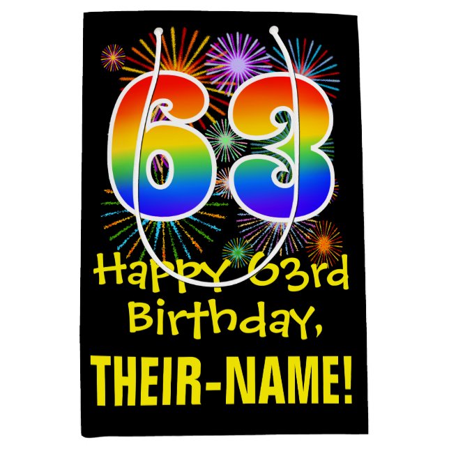 Sacola Para Presentes Média 63º aniversário: Padrão Divertido de Fogos de Arti (Frente)