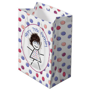 Sacola Para Presentes Média 65.º Aniversário do Stick Girl em Polka DotsM