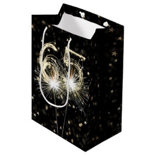 Sacola Para Presentes Média 65.º aniversário dos cintiladores a preto com estr