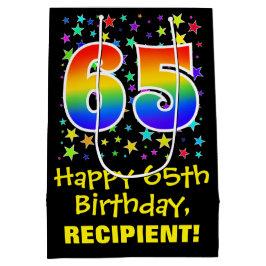 Sacola Para Presentes Média 65.º aniversário: Padrão de estrelas coloridas e a