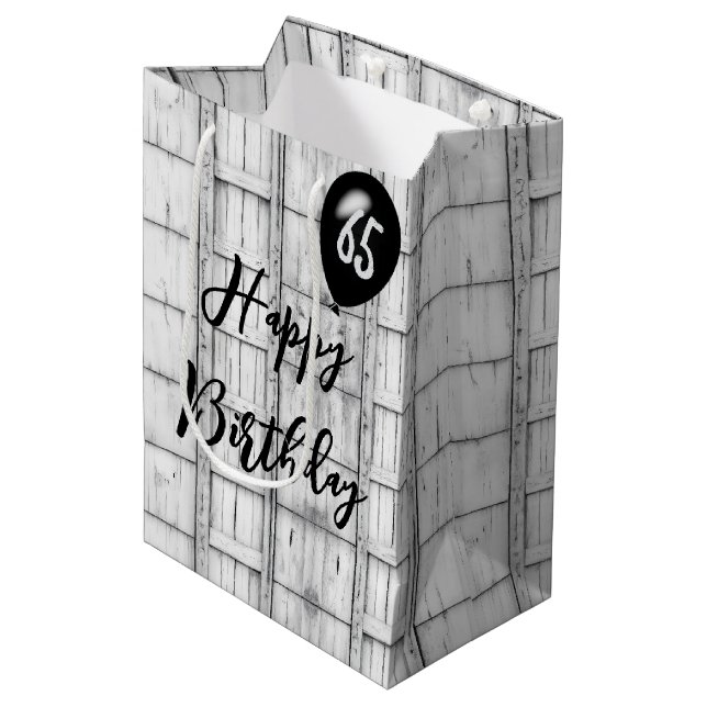 Sacola Para Presentes Média 65.º Aniversário Padrão de Madeira Rústica Simétri (Frente inclinada)