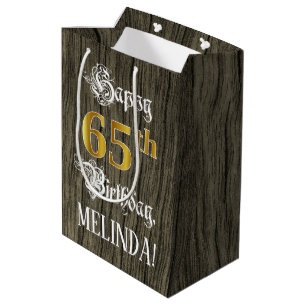 Sacola Para Presentes Média 65.º aniversário: Padrão Faux Dourado de Olhar e M