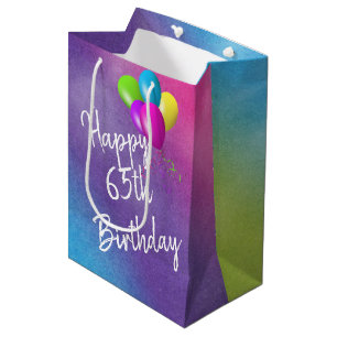 Sacola Para Presentes Média 65.º Balões de Aniversário no Arco-Íris Saco d