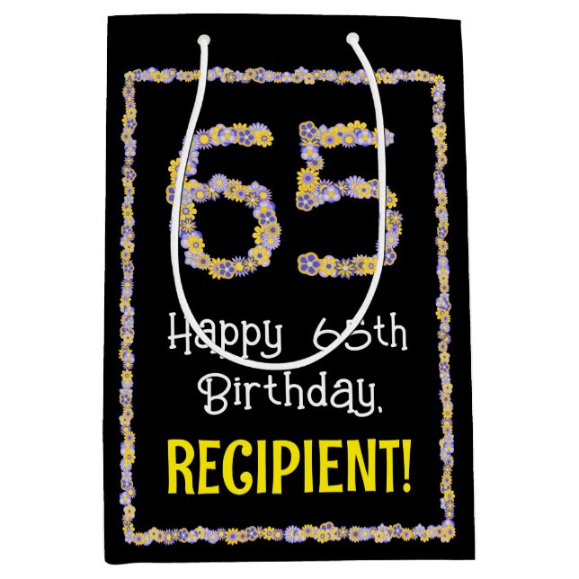 Sacola Para Presentes Média 65.o aniversário: Número de Flores, Nome Personali (Frente)