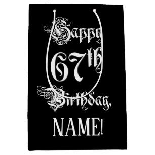 Sacola Para Presentes Média 67.o aniversário: Rico, Script Elegante + Nome Per