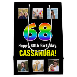 Sacola Para Presentes Média 68º Aniversário: Arco-íris “68“, Fotos Personaliza