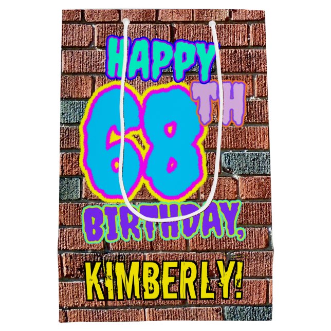 Sacola Para Presentes Média 68º aniversário: Diversão, Grafite Urbano Inspirad (Verso)