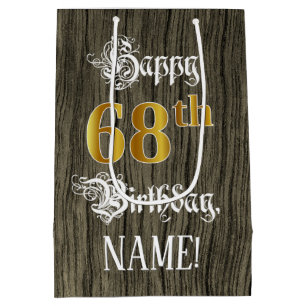 Sacola Para Presentes Média 68.º aniversário: Padrão Faux Dourado de Olhar e M