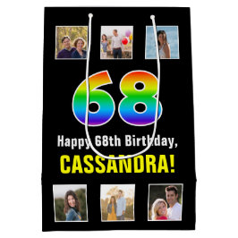 Sacola Para Presentes Média 68.º aniversário: Rainbow "68", Fotos e nome perso