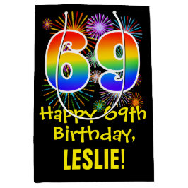 Sacola Para Presentes Média 69º aniversário: Padrão Divertido de Fogos de Arti