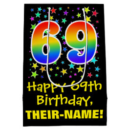 Sacola Para Presentes Média 69.º aniversário: Padrão de Estrelas Coloridas e A