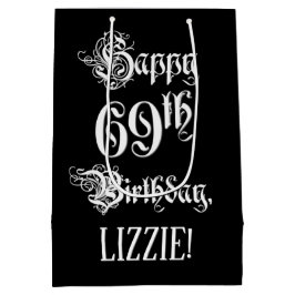 Sacola Para Presentes Média 69.o aniversário: Rico, Script Elegante + Nome Per