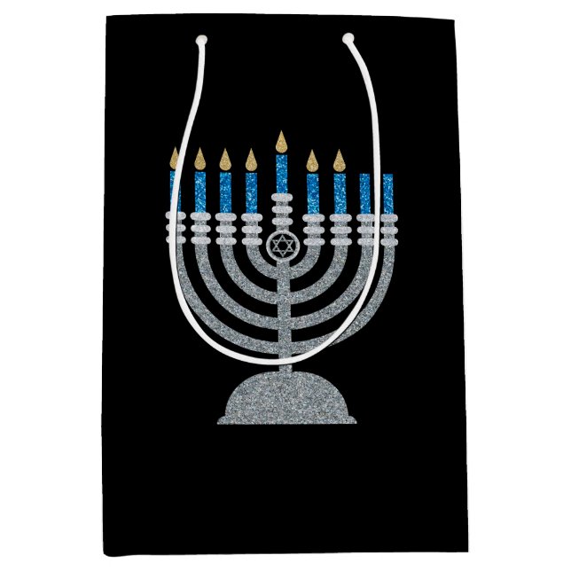 Sacola Para Presentes Média 6 da Noite de Hanukkah Glitter Média Gift Bag (Frente)