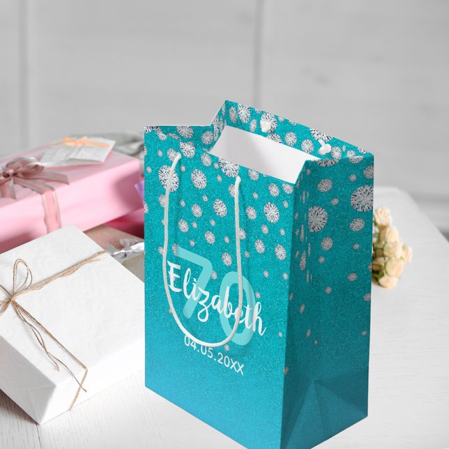 Sacola Para Presentes Média 70 aniversário de diamantes verde-azul-lacrimogêni (Criador carregado)