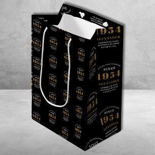 Sacola Para Presentes Média 70 Birthday 1954 Chic Elegante Preto Dourado