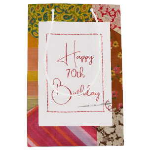 Sacola Para Presentes Média 70 Birthday Quilt Patterno com Agulha