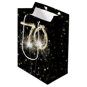 Sacola Para Presentes Média 70 Birthday Sparklers de preto com estrelas