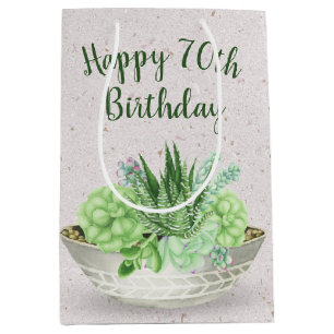 Sacola Para Presentes Média 70 Birthday Succulent Em Terrazzo