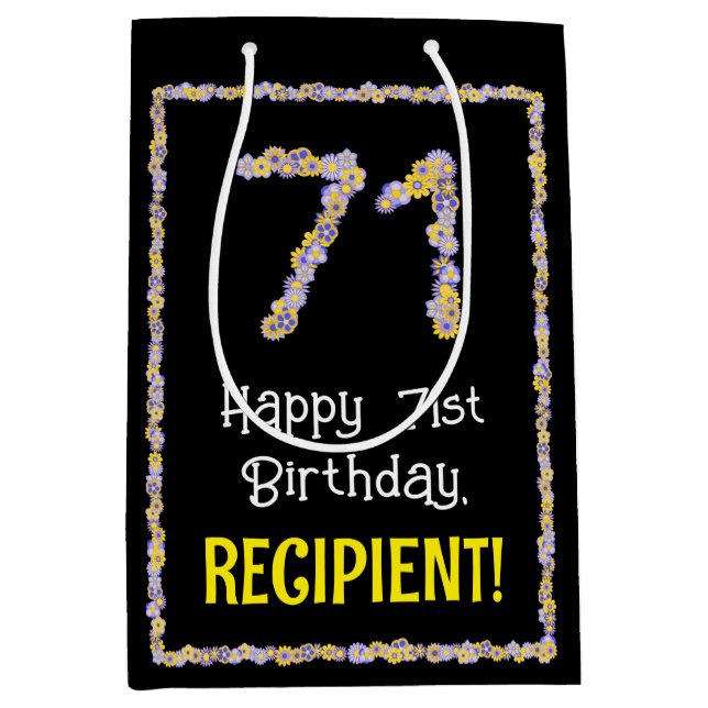 Sacola Para Presentes Média 71 Aniversário da rua: Número de Flores, Nome Pers (Frente)