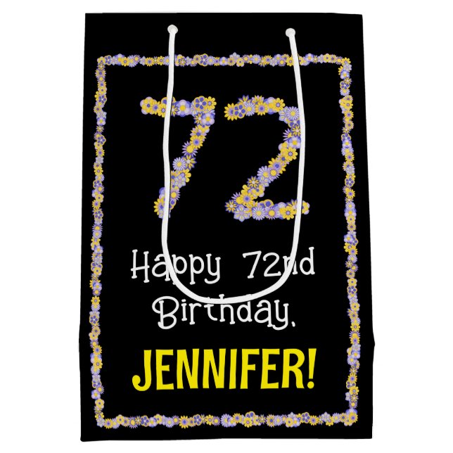 Sacola Para Presentes Média 72.o Aniversário: Número de Flores, Nome Personali (Verso)