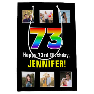 Sacola Para Presentes Média 73º Aniversário: Arco-íris “73“, Fotos Personaliza