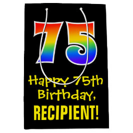 Sacola Para Presentes Média 75.º aniversário: Divertido, Negrito, Colorido, Ar