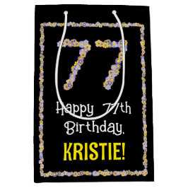 Sacola Para Presentes Média 77.o Aniversário: Número de Flores, Nome Personali