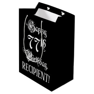 Sacola Para Presentes Média 77.o Aniversário: Rico, Script Elegante + Nome Pe