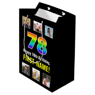 Sacola Para Presentes Média 78º Aniversário: Arco-íris “78“, Fotos Personaliza