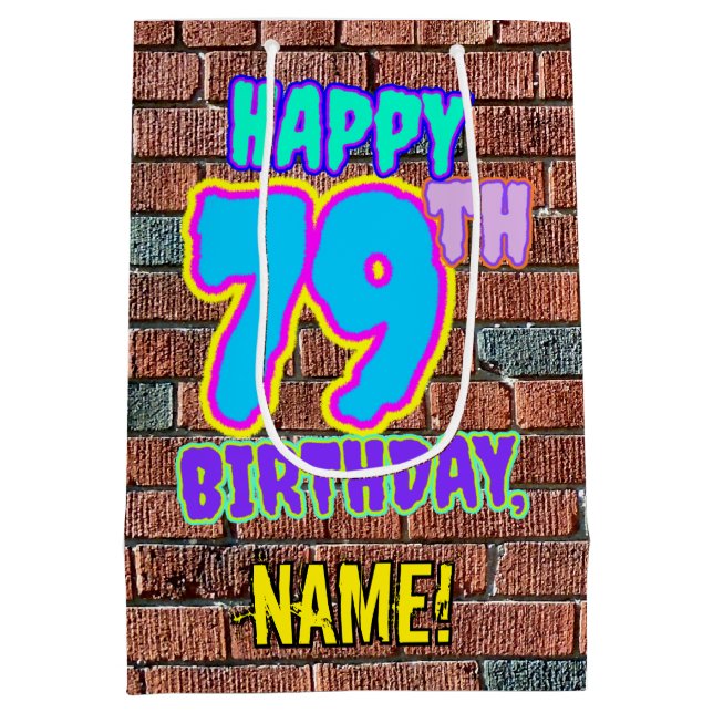 Sacola Para Presentes Média 79º aniversário: Diversão, Grafite Urbano Inspirad (Verso)