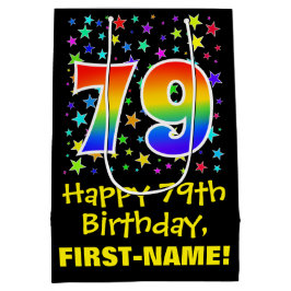 Sacola Para Presentes Média 79.º aniversário: Padrão de estrelas coloridas e a