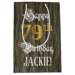 Sacola Para Presentes Média 79.º aniversário: Padrão Faux Dourado de Olhar e M