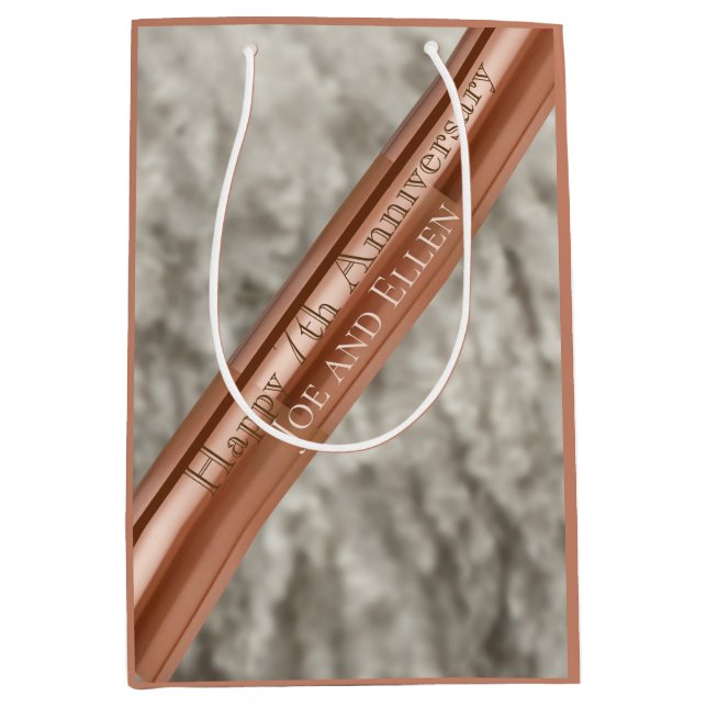 Sacola Para Presentes Média 7 Aniversário Wo e Cobre (Frente)