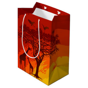 Sacola Para Presentes Média 7lx4.5wx10h Gift médio Bag Afafricano Safari Giraf