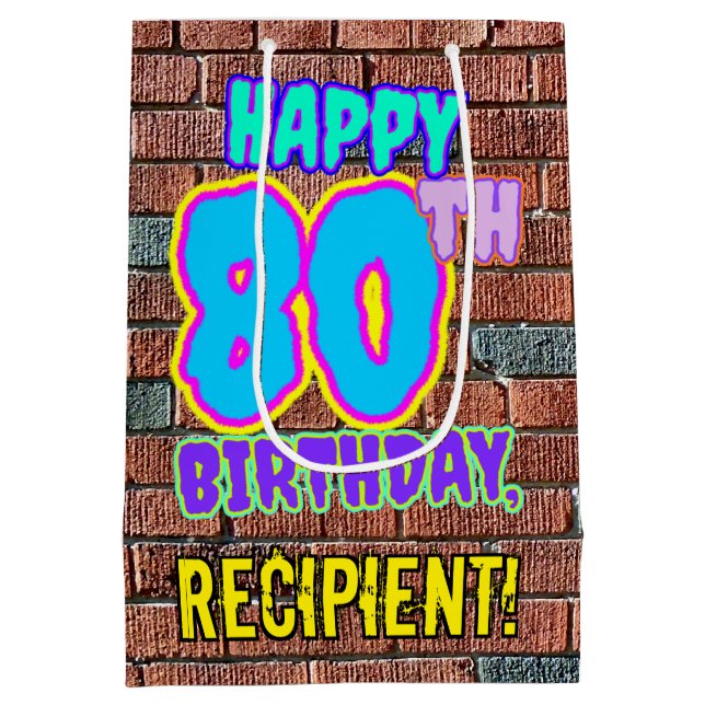 Sacola Para Presentes Média 80 Aniversário: Divertido, Grafite Urbano Inspirad (Verso)