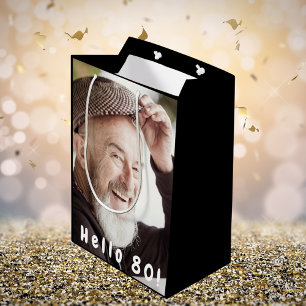Sacola Para Presentes Média 80 aniversário personalizado foto saudação 80 cara