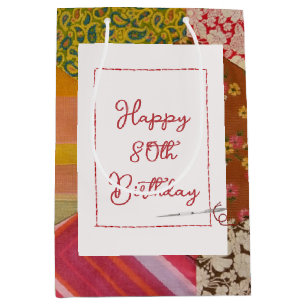 Sacola Para Presentes Média 80 Birthday Quilt Patterno com Agulha