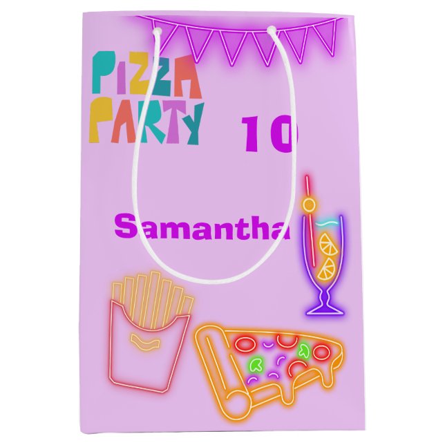 Sacola Para Presentes Média 80s Pizza Party Gift Bag - Neon Arcade Theme (Frente)