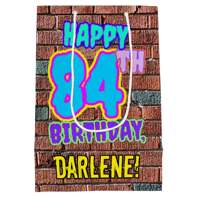 Sacola Para Presentes Média 84º aniversário: Diversão, Grafite Urbano Inspirad (Verso)