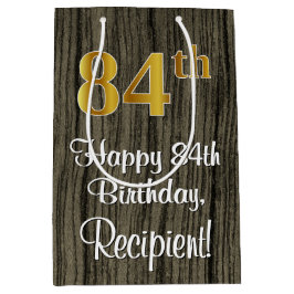 Sacola Para Presentes Média 84.º aniversário: Elegante Faux Dourado Look #, Fa