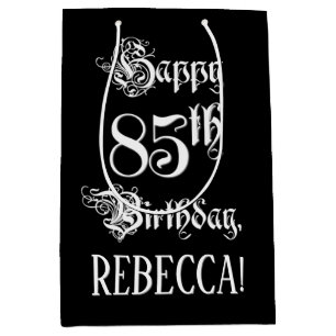 Sacola Para Presentes Média 85.o aniversário: Rico, Script Elegante + Nome Pe