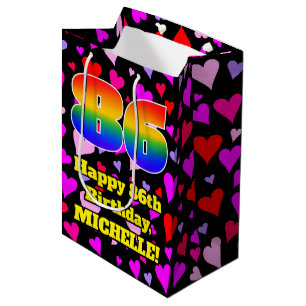 Sacola Para Presentes Média 86.º aniversário: Padrão de Corações Adoráveis, Ar