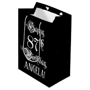 Sacola Para Presentes Média 87.o Aniversário: Rico, Script Elegante + Nome Pe