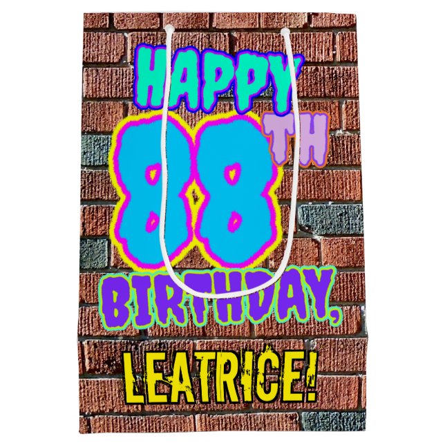 Sacola Para Presentes Média 88º aniversário: Diversão, Grafite Urbano Inspirad (Verso)