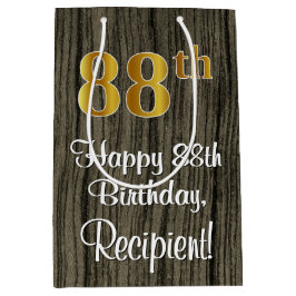 Sacola Para Presentes Média 88º aniversário: Elegante Faux Dourado Look #, Fau