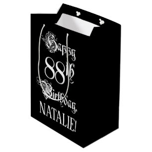 Sacola Para Presentes Média 88.o Aniversário: Rico, Script Elegante + Nome Pe