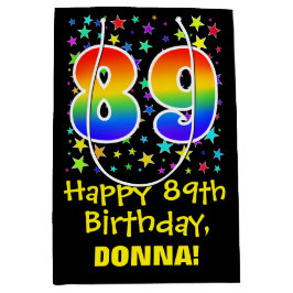 Sacola Para Presentes Média 89º aniversário: Padrão de estrelas coloridas e ar