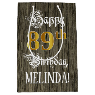 Sacola Para Presentes Média 89.º aniversário: Padrão Faux Dourado de Olhar e M