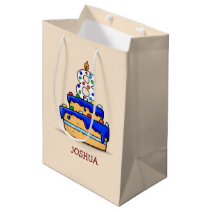 Sacola Para Presentes Média 8 de aniversário, 8 de bolo azul doce